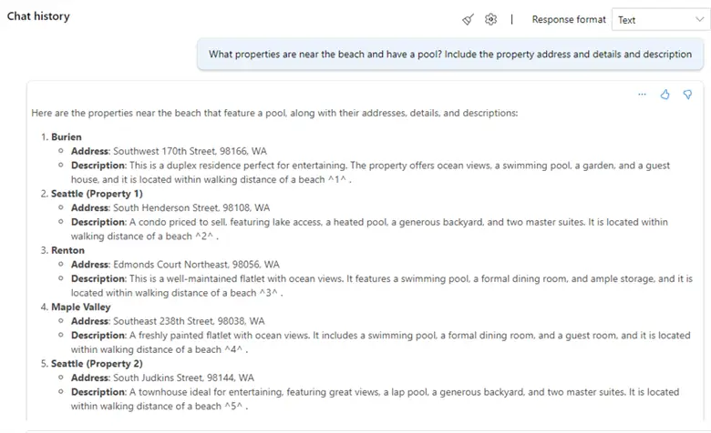 ChatHistory Confirming that chatting with your data is working as expected. 