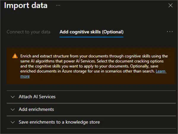 Cognitiveskills optional cognitive skills for ai search