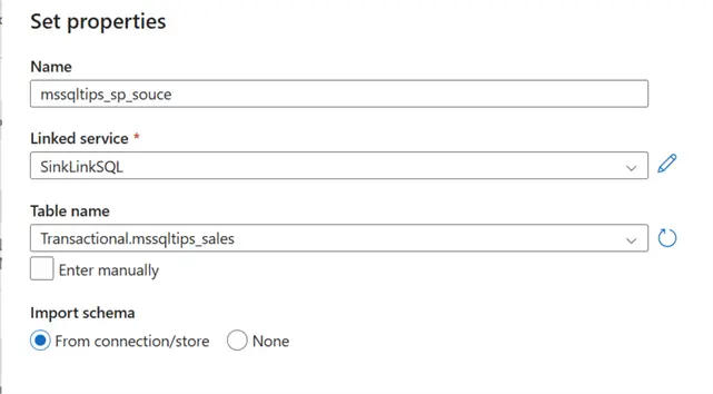 Setting Lookup Activity Dataset