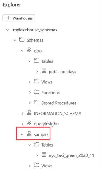 explorer with sample schema in sql endpoint