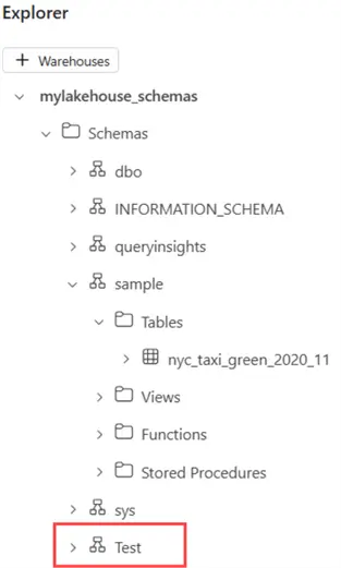 schema created in SQL Endpoint is visible in its explorer