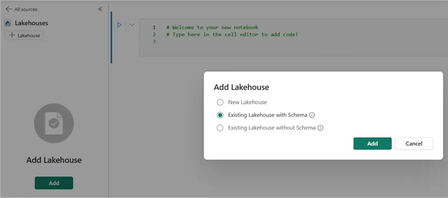 add lakehouse to notebook