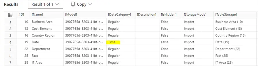 INFO.VIEW.TABLES() results