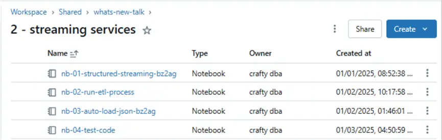Streaming Data - notebooks used in this article.
