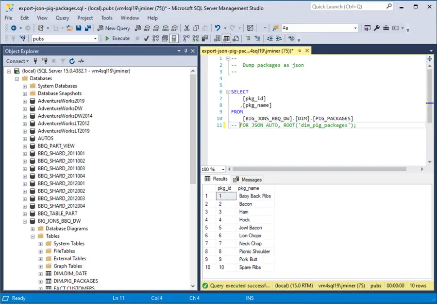 Streaming Data - SSMS table data in a grid format