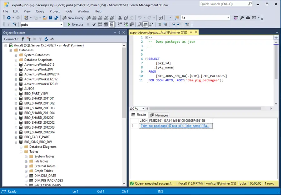 Streaming Data - SSMS json document in a grid format