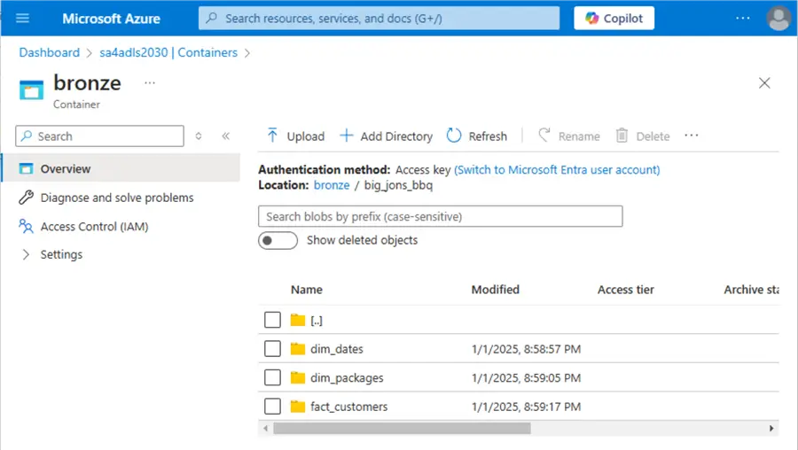 Streaming Data - Azure Data Lake directories for tables