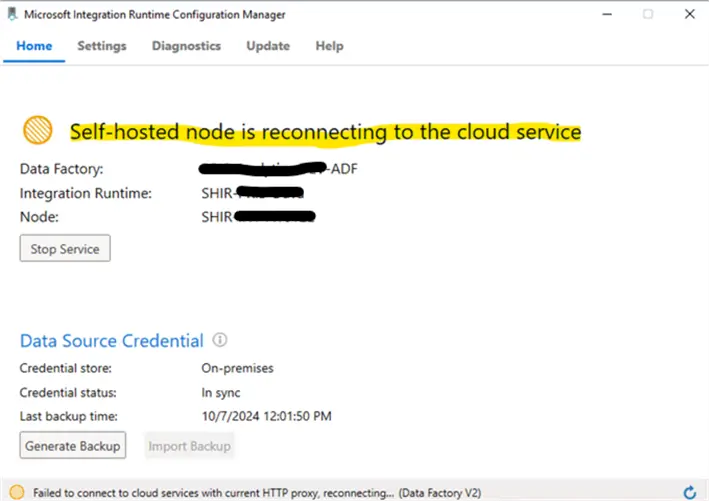 Self-hosted mode is reconnecting to the cloud service