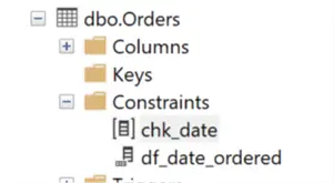 SSMS GUI showing constraints