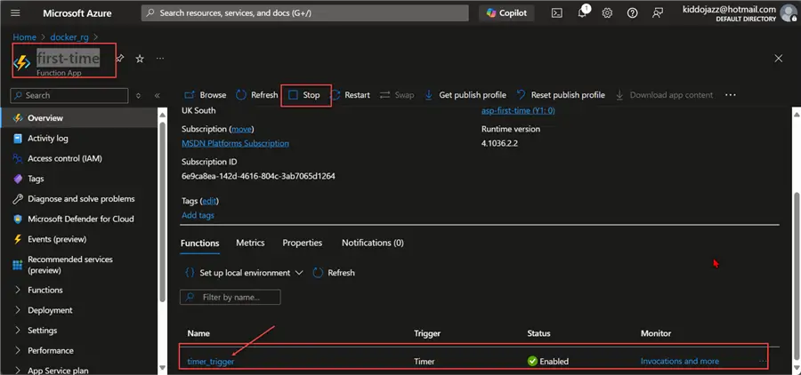 Function in Azure Portal