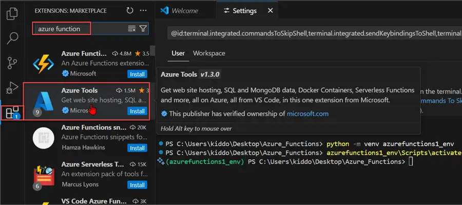 Install Azure Tool Extension