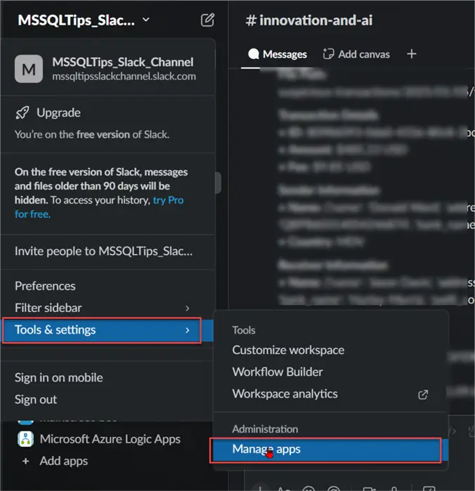 Manage App - Slack