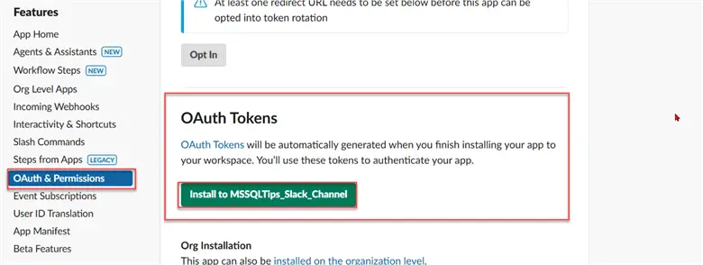 Install App to Slack Workspace