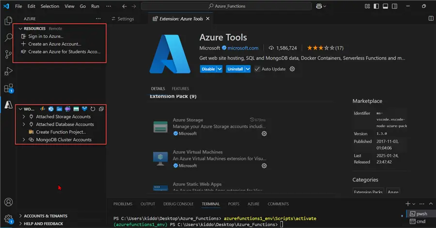 Confirm Azure Tool Extension from Widget