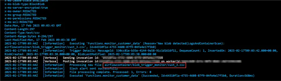 Azure Function Log - Confirmation of Blob Trigger