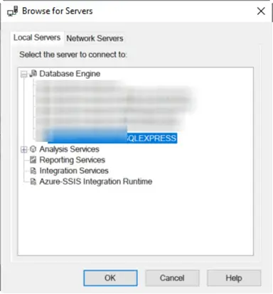 Select SQLExpress instance in SSMS
