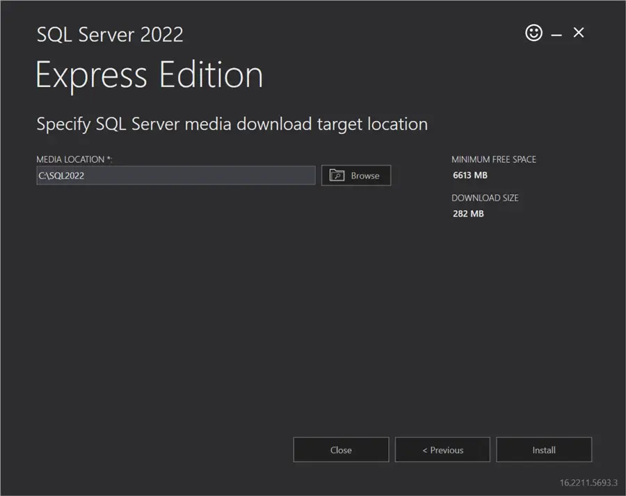 Select the target location to download SQL Server 2002 Express Edition