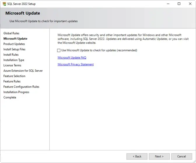 Use Microsoft Update option