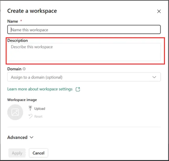 Image showing how to add a description to a workspace