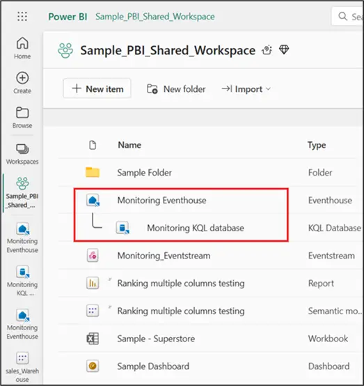 Image showing Evenhouse within Workspace in Power BI
