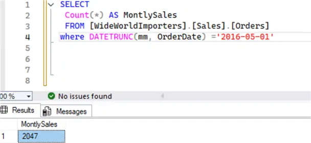 DATETRUNC() function with date comparison