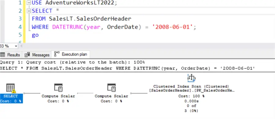 avoid the DATETRUNC function in the WHERE clause