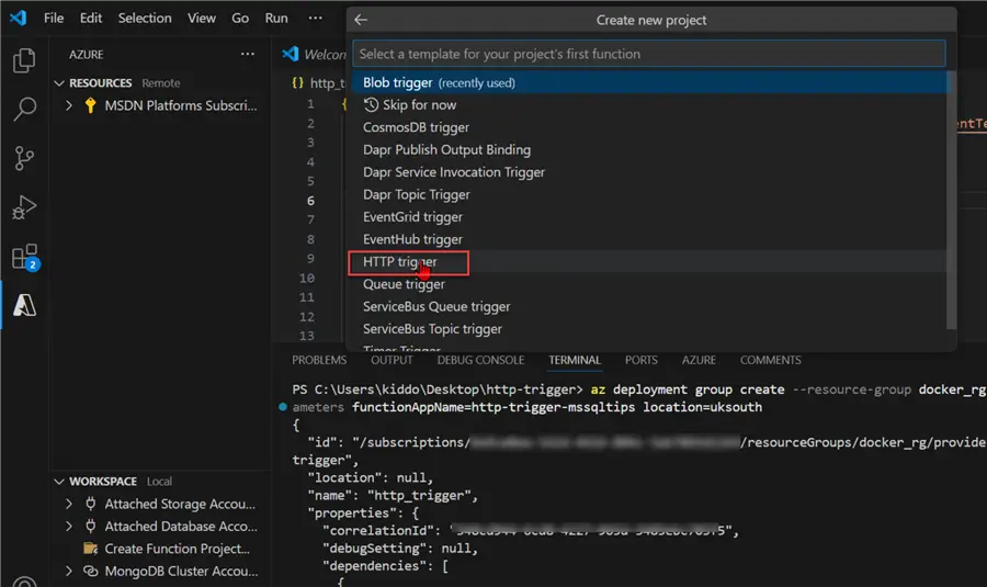 Azure Function Event Grid Trigger Example and HTTP Post Request