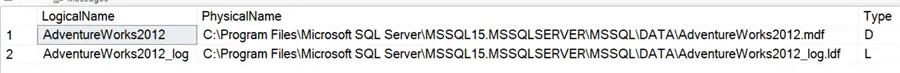 Results of restore filelistonly from disk = c:\tests\aw.bak