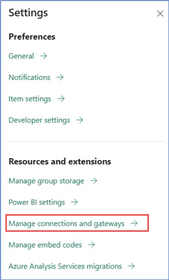 manage connections and gateways in settings menu
