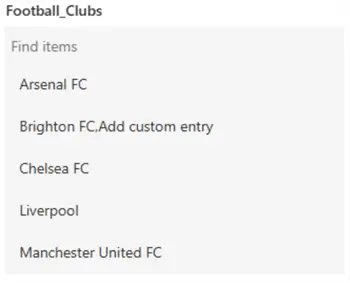 Screenshot to show choice lists of Football Clubs sorted in a Combo box