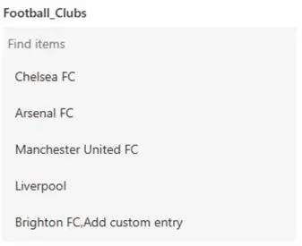 Screenshot to show choice lists of Football Clubs in a Combo box