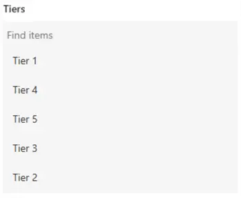 Screenshot to show choice lists of Tiers in a Combo box