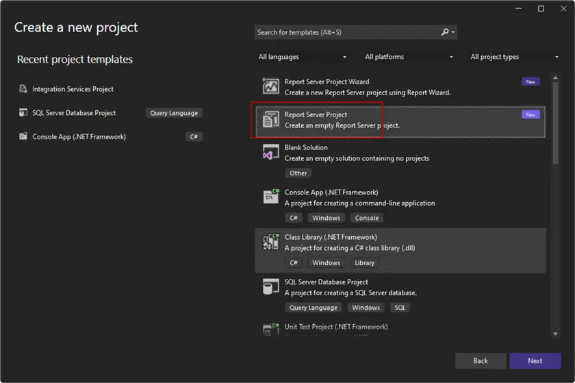 Visual Studio - create a new project