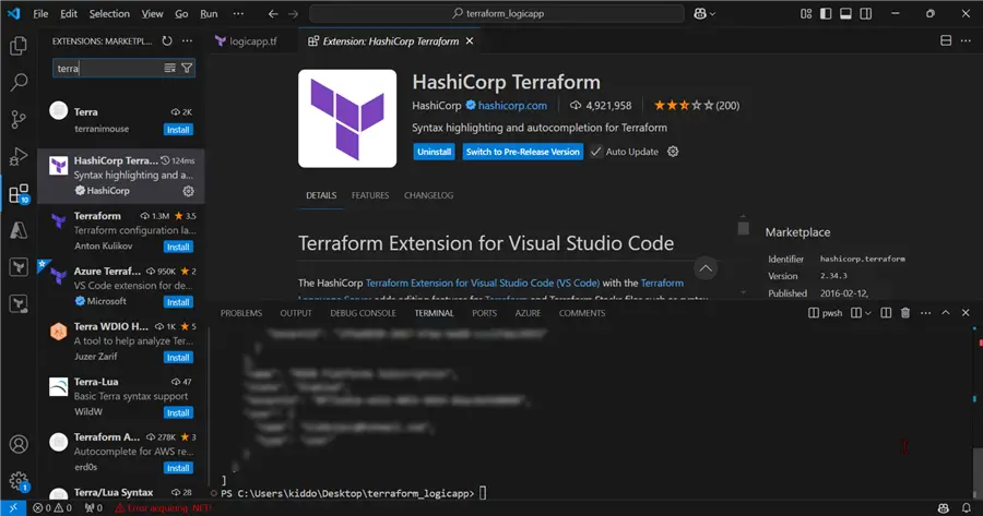 Install Terraform Extension