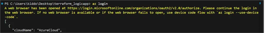 Login Azure from Terminal