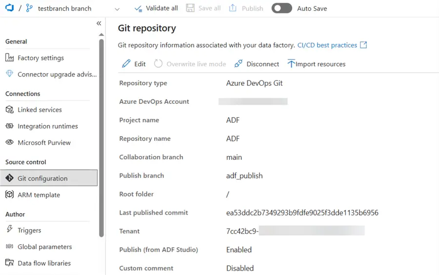 ADF git integration