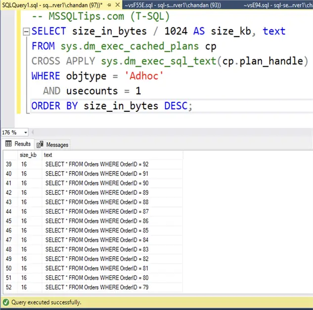 clear plan cache sql server