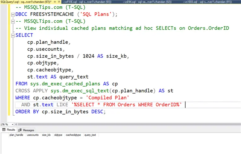 clear plan cache sql server