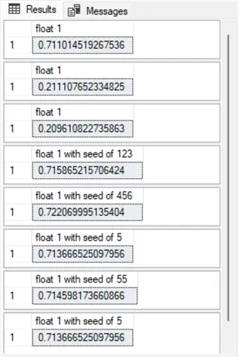 Results tab contents from running the four examples