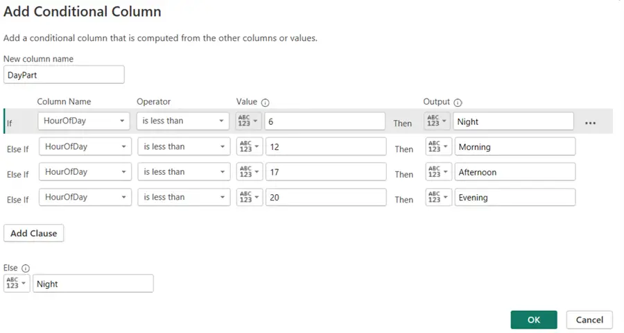 add daypart as conditional column
