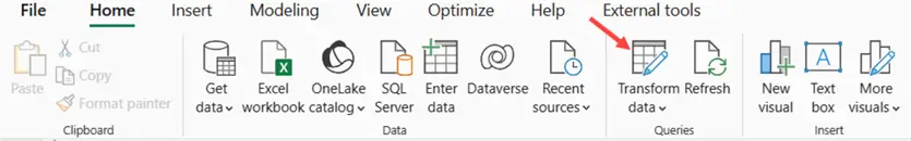 transform data in the ribbon