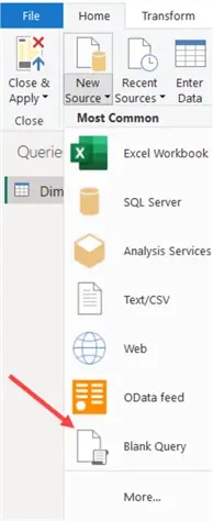 power query blank query