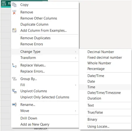 convert column to time data type