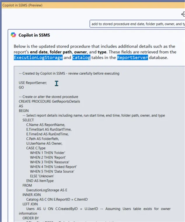 New SSRS procedure.