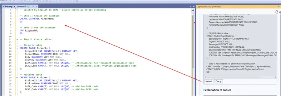 Insert Chat results into query windows.
