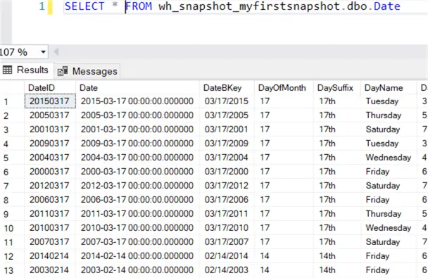 query a snapshot