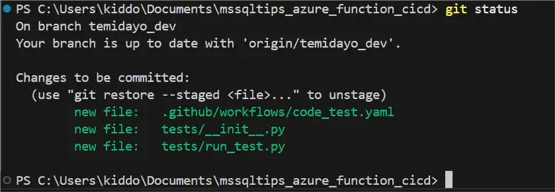 Git Status for new changes