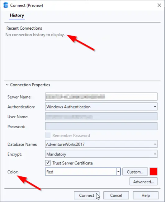 New connection dialog