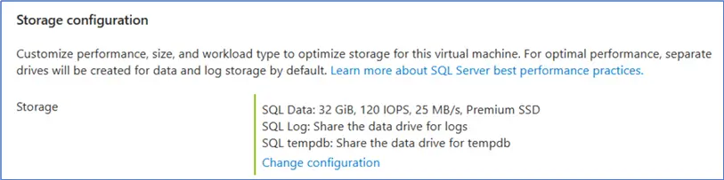 sql server storage config