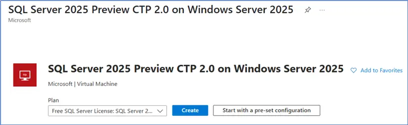 sql server 2025 vm image in the market place